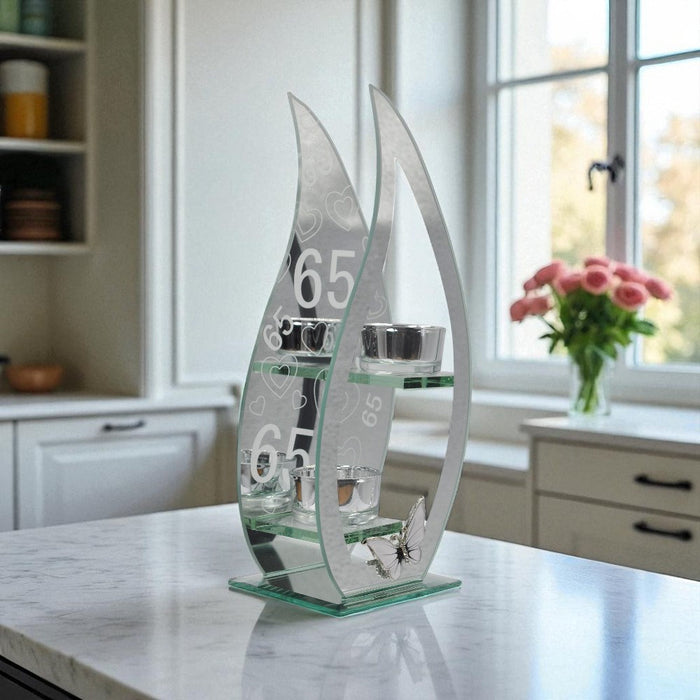 65th Birthday Butterfly Design Double Tealight Holder - Home Fragrance - Bumbletree - Bumbletree