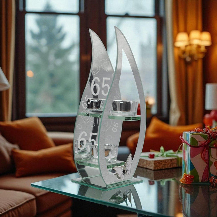 65th Birthday Butterfly Design Double Tealight Holder - Home Fragrance - Bumbletree - Bumbletree