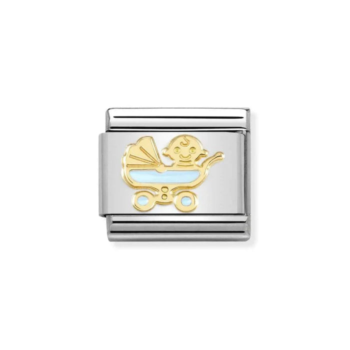 NOMINATION Classic Gold & Light Blue Baby Pram Charm - Charms - Nomination - Bumbletree