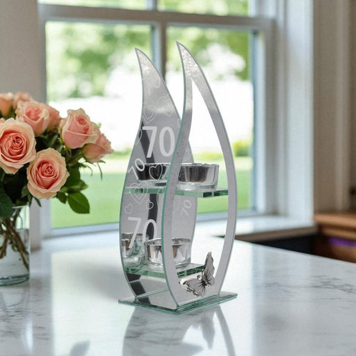 70th Birthday Butterfly Design Double Tealight Holder - Home Fragrance - Bumbletree - Bumbletree