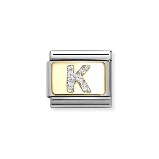 NOMINATION Classic Gold & Silver Glitter Letter K Charm - Charms - Nomination - Bumbletree