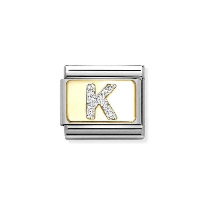 NOMINATION Classic Gold & Silver Glitter Letter K Charm - Charms - Nomination - Bumbletree