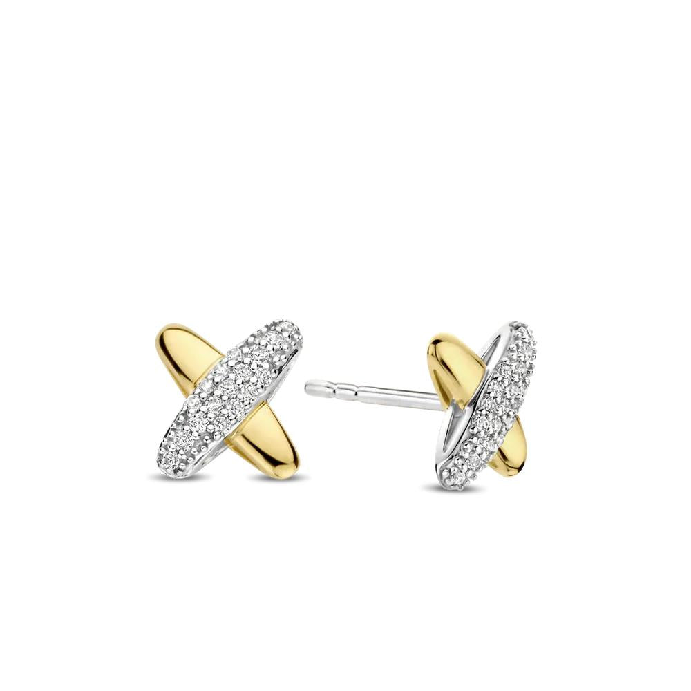 Ti Sento 'Interlocking Cross' Sterling Silver & Gold Plated Stud Earrings 7982ZY