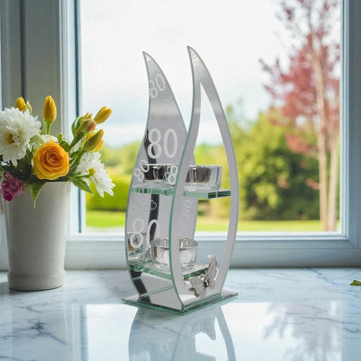 80th Birthday Butterfly Design Double Tealight Holder - Home Fragrance - Bumbletree - Bumbletree