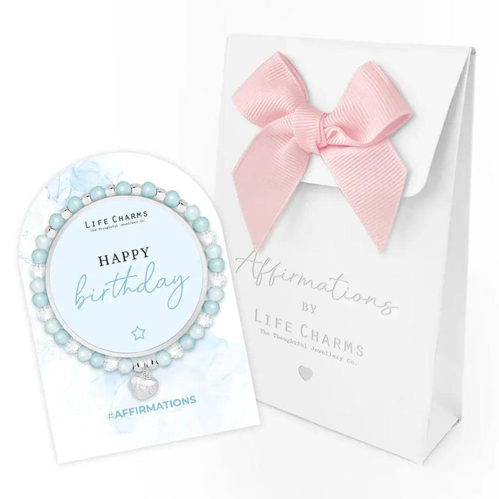 Life Charms 'Happy Birthday' Blue Crystal Affirmation Bracelet - Jewellery - Life Charms - Bumbletree