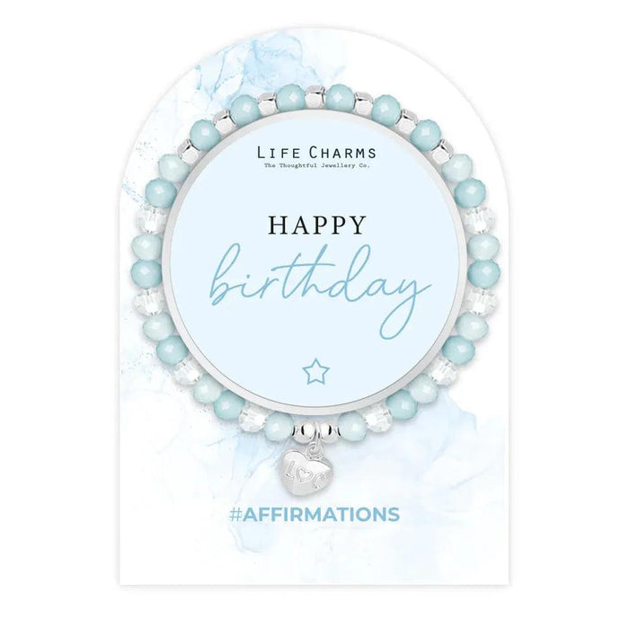 Life Charms 'Happy Birthday' Blue Crystal Affirmation Bracelet - Jewellery - Life Charms - Bumbletree