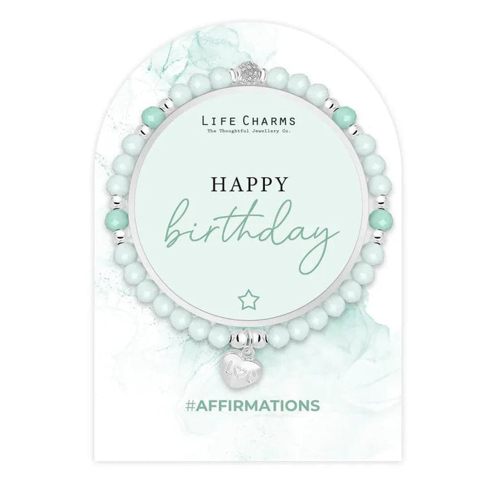 Life Charms 'Happy Birthday' Mint Crystal Affirmation Bracelet - Jewellery - Life Charms - Bumbletree