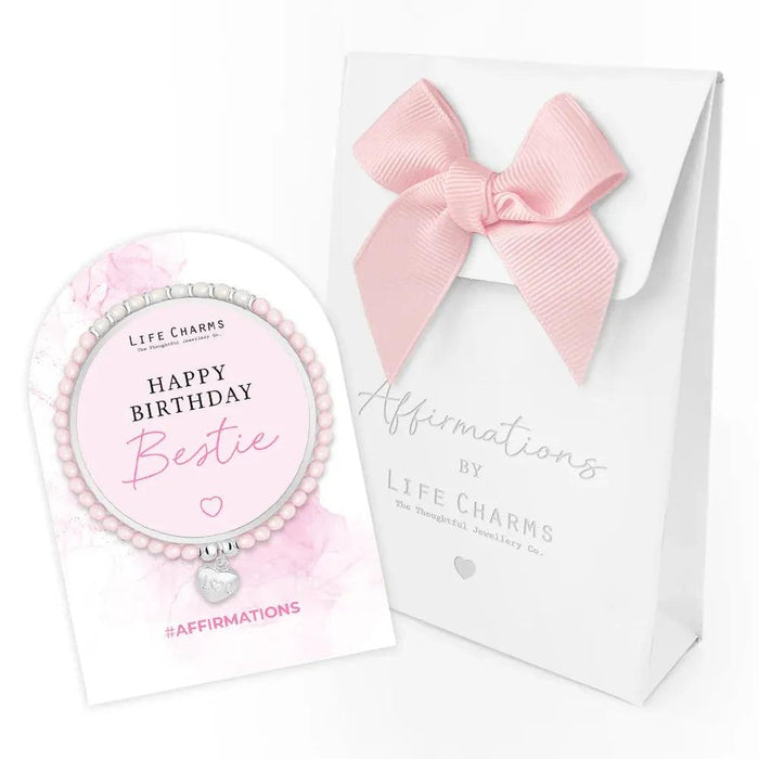 Life Charms 'Happy Birthday Bestie' Pink Crystal Affirmation Bracelet - Jewellery - Life Charms - Bumbletree