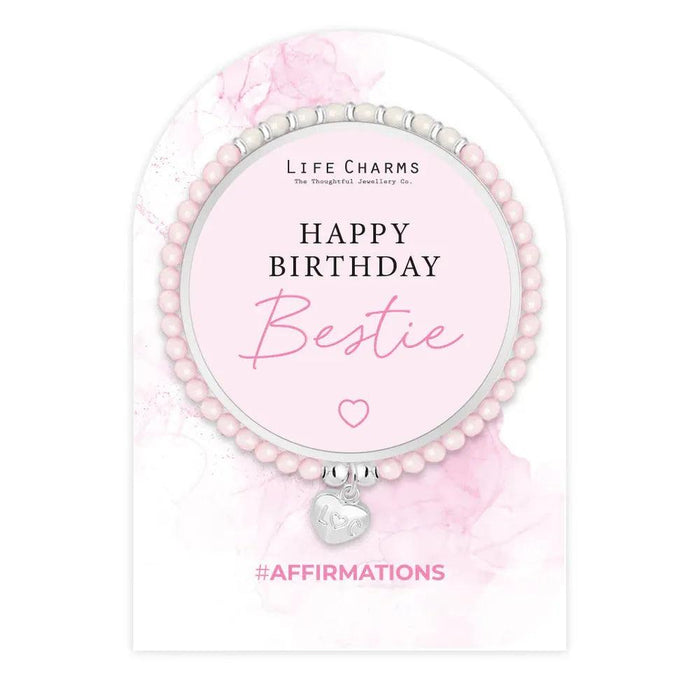Life Charms 'Happy Birthday Bestie' Pink Crystal Affirmation Bracelet - Jewellery - Life Charms - Bumbletree