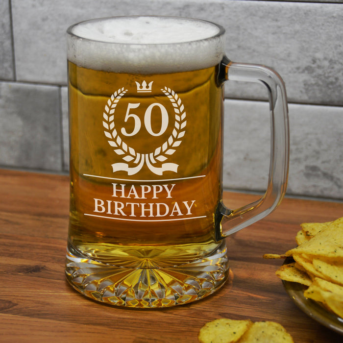 'Happy 50th Birthday' Glass Beer Tankard - Gifts - Bumbletree - Bumbletree