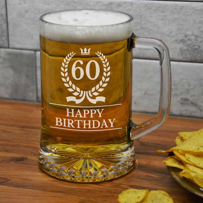 'Happy 60th Birthday' Glass Beer Tankard - Gifts - Bumbletree - Bumbletree