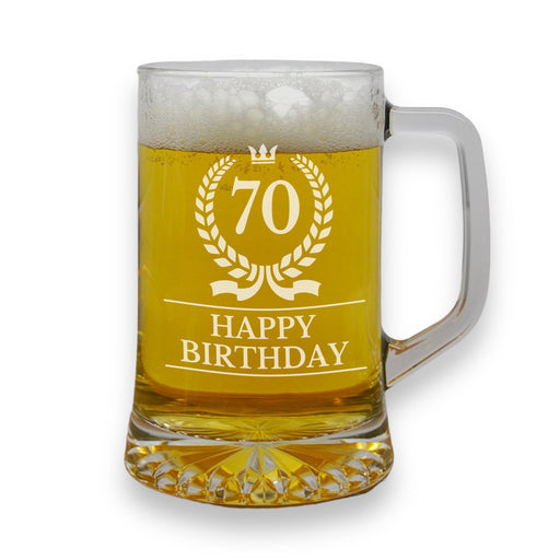 'Happy 70th Birthday' Glass Beer Tankard - Gifts - Bumbletree - Bumbletree