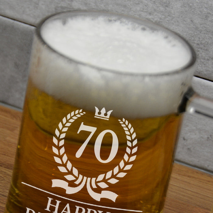 'Happy 70th Birthday' Glass Beer Tankard - Gifts - Bumbletree - Bumbletree
