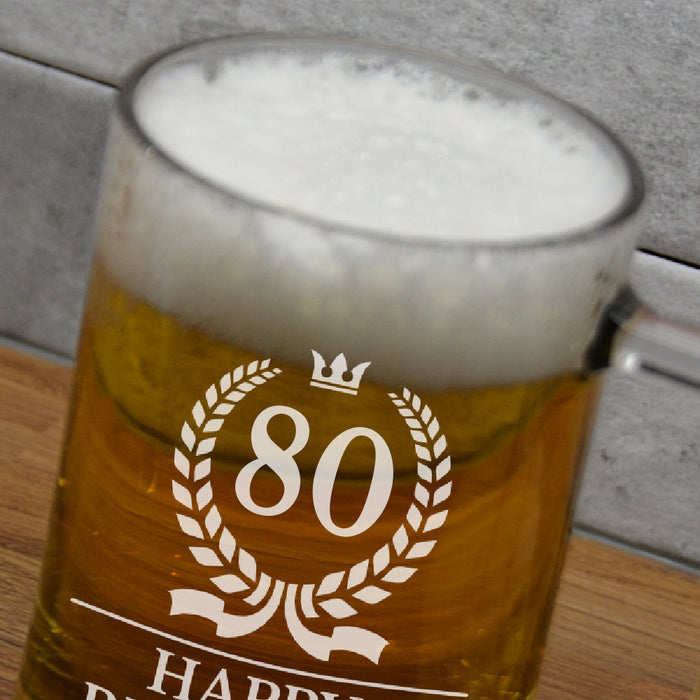 'Happy 80th Birthday' Glass Beer Tankard - Gifts - Bumbletree - Bumbletree