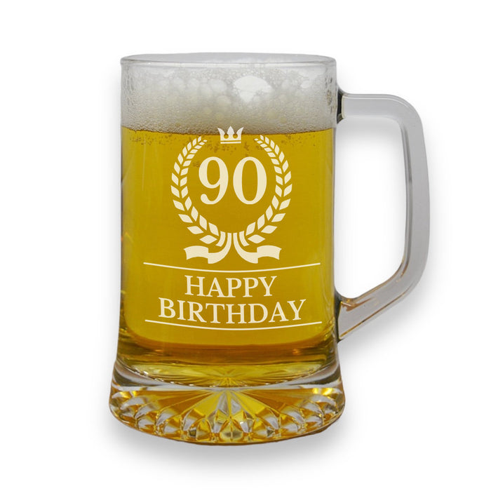 'Happy 90th Birthday' Glass Beer Tankard - Gifts - Bumbletree - Bumbletree