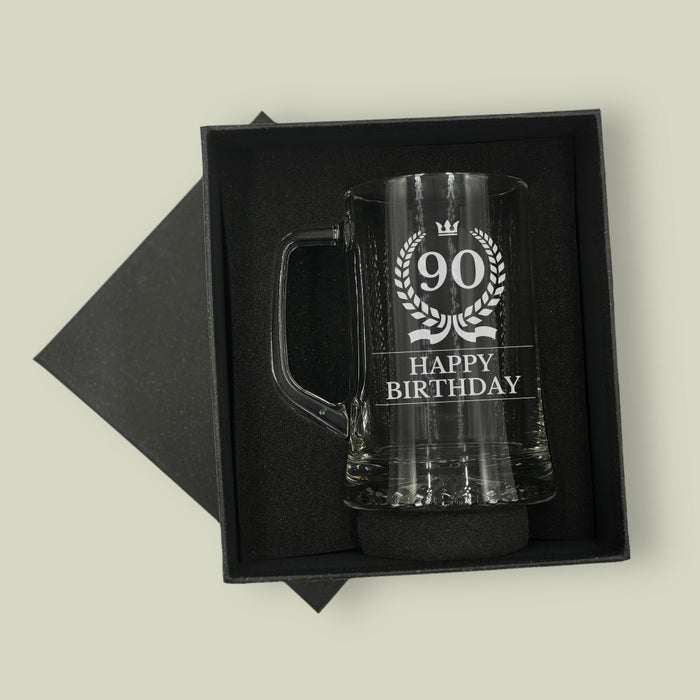'Happy 90th Birthday' Glass Beer Tankard - Gifts - Bumbletree - Bumbletree