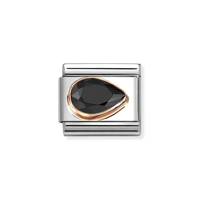 NOMINATION Classic Rose Gold & Black Faceted CZ Right Teardrop Charm - Charms - Nomination - Bumbletree