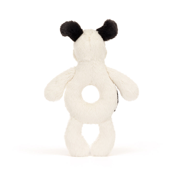 Jellycat Bashful Black & Cream Puppy Ring Rattle - Plush - Jellycat - Bumbletree