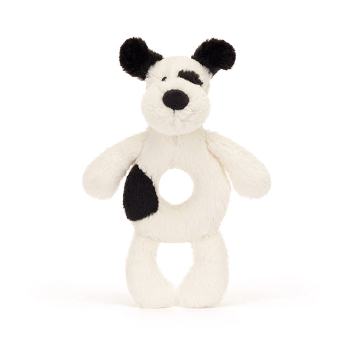 Jellycat Bashful Black & Cream Puppy Ring Rattle - Plush - Jellycat - Bumbletree