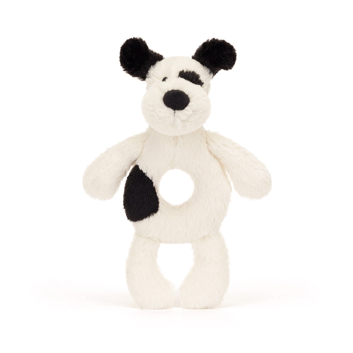 Jellycat Bashful Black & Cream Puppy Ring Rattle - Plush - Jellycat - Bumbletree