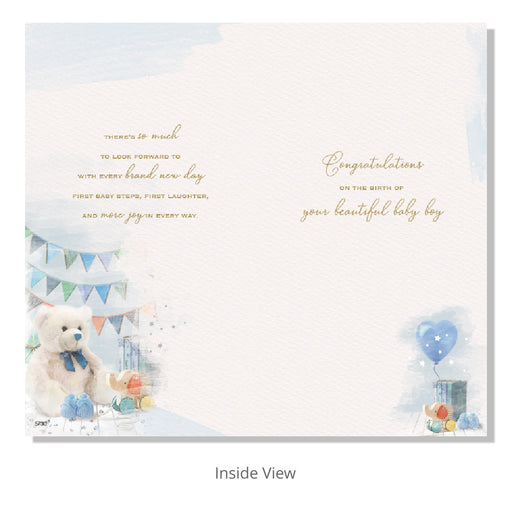 Baby Boy Teddy Design Birth Card - Cards - Bumbletree - Bumbletree