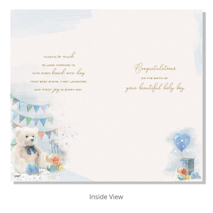Baby Boy Teddy Design Birth Card - Cards - Bumbletree - Bumbletree
