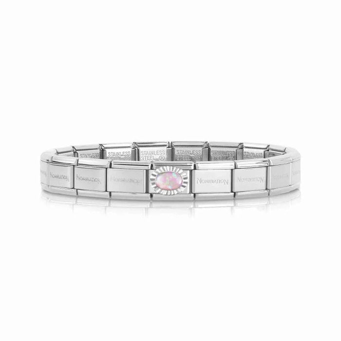 NOMINATION Classic Silver & Pink Opal Diamond Oval Charm - Charms - Nomination - Bumbletree