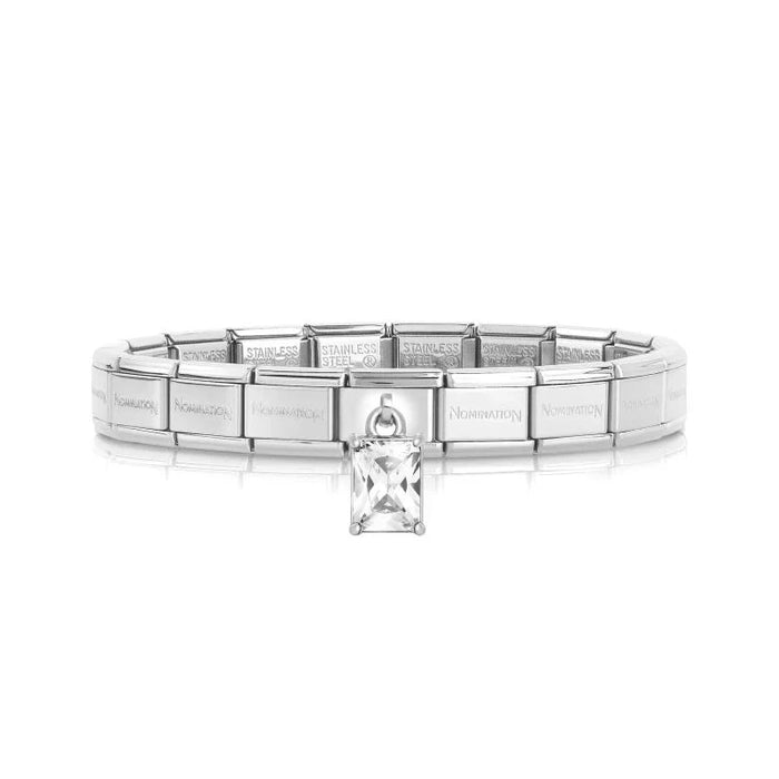 NOMINATION Classic Silver & White Rectangle Cut CZ Drop Charm - Charms - Nomination - Bumbletree