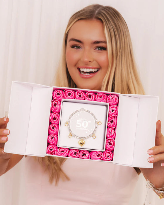 Life Charms 'Happy 50th Birthday' Bracelet Roses Gift Set - Jewellery - Life Charms - Bumbletree