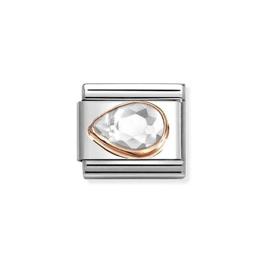 NOMINATION Classic Rose Gold & White Faceted CZ Left Teardrop Charm - Charms - Nomination - Bumbletree