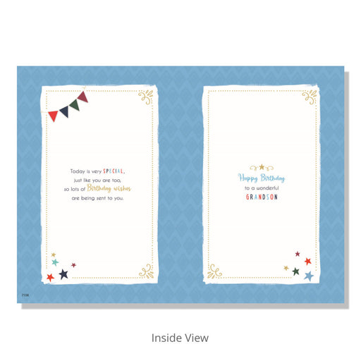 Grandson's Birthday Card With A Cake Design on the front with stars