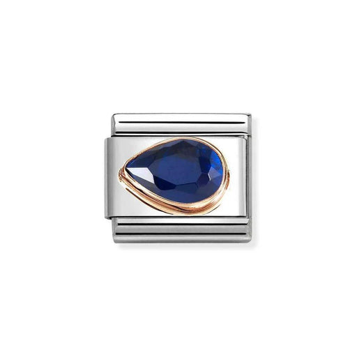 NOMINATION Classic Rose Gold & Blue Faceted CZ Left Teardrop Charm - Charms - Nomination - Bumbletree