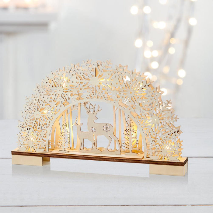 LED Reindeer Snowflake Wooden Christmas Ornament - Homeware - Bumbletree - Bumbletree