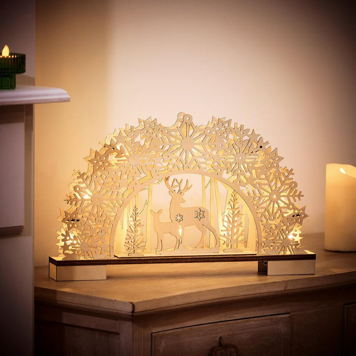LED Reindeer Snowflake Wooden Christmas Ornament - Homeware - Bumbletree - Bumbletree