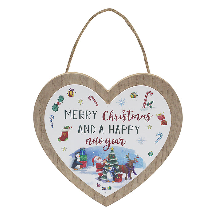 'Merry Christmas And A Happy New Year' Wooden Hanging Heart Ornament Plaque - Gifts - Bumbletree - Bumbletree