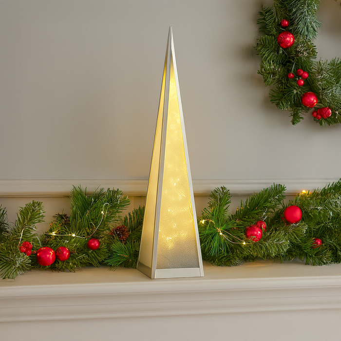 Silver Holographic Pyramid Christmas LED Lamp – 45cm - Homeware - Bumbletree - Bumbletree