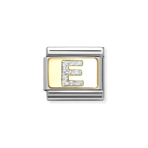 NOMINATION Classic Gold & Silver Glitter Letter E Charm - Charms - Nomination - Bumbletree