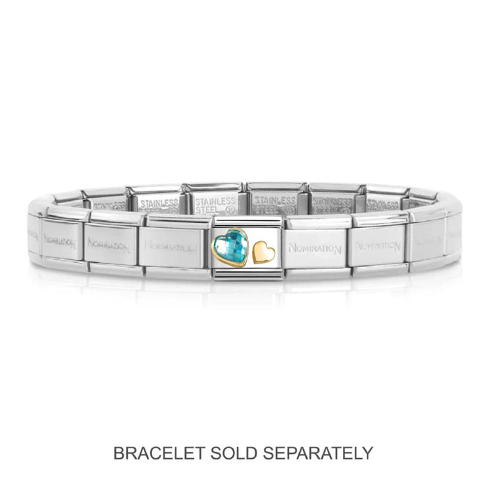 NOMINATION Classic Gold Double Hearts Blue CZ Charm - Charms - Nomination - Bumbletree