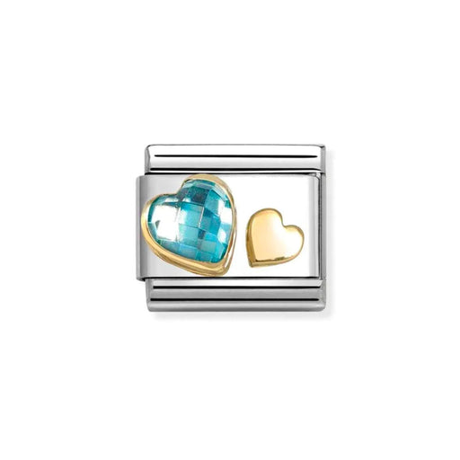 NOMINATION Classic Gold Double Hearts Blue CZ Charm - Charms - Nomination - Bumbletree