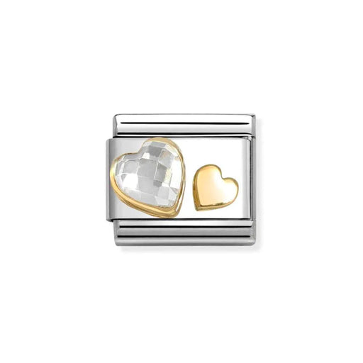 NOMINATION Classic Gold Double Hearts White CZ Charm - Charms - Nomination - Bumbletree