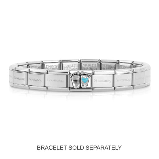 NOMINATION Classic Silver Baby Feet Blue Heart Charm - Charms - Nomination - Bumbletree