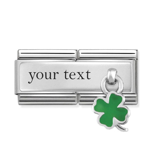 NOMINATION Classic Silver Plate with Green Four Leaf Clover Double Drop Charm - z. Nomination Outlet - Nomination Outlet - Bumbletree