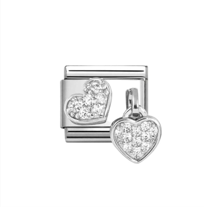 NOMINATION Classic Silver CZ Heart & Heart Pendant Charm - Charms - Nomination - Bumbletree