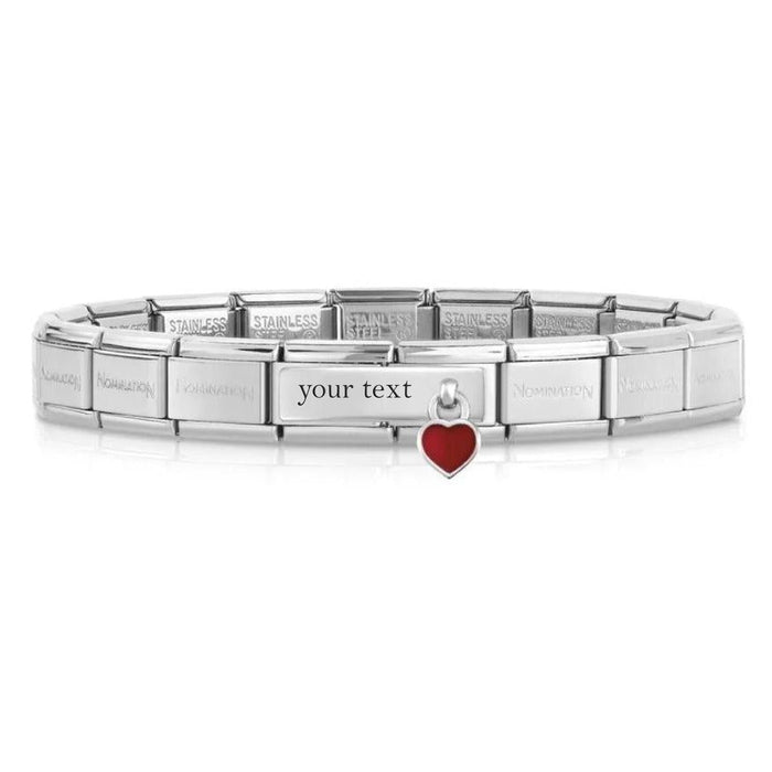 NOMINATION Classic Silver Plate with Red Heart Double Drop Charm - Charms - Nomination - Bumbletree