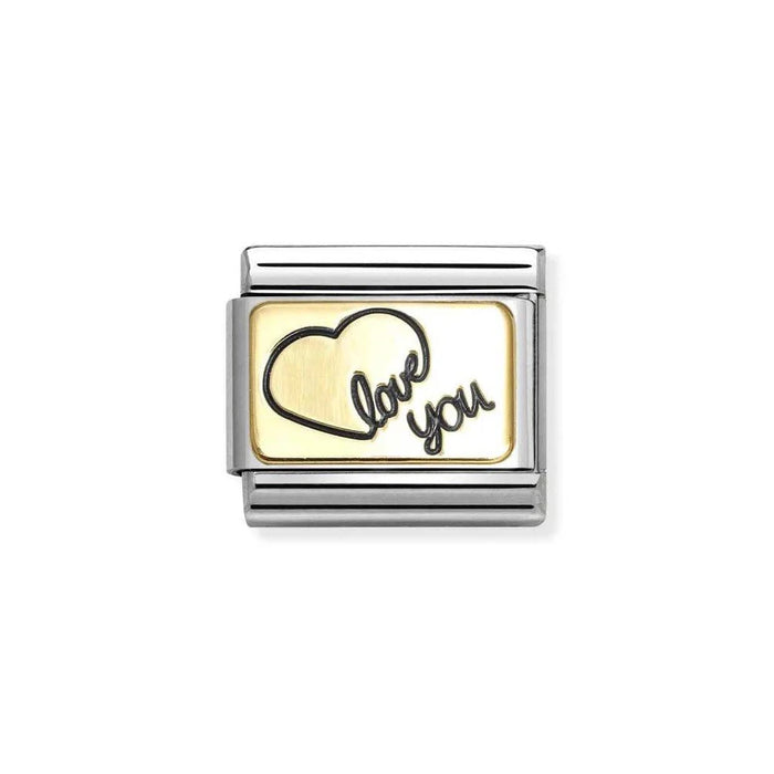 NOMINATION Classic Gold & Black Love You Heart Plate Charm - Charms - Nomination - Bumbletree