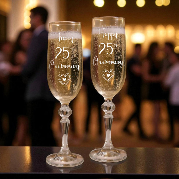 Personalised 25th Silver Anniversary Champagne Flute Glasses - Gifts - Bumbletree - Bumbletree