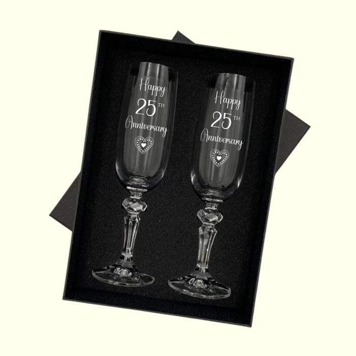 Personalised 25th Silver Anniversary Champagne Flute Glasses - Gifts - Bumbletree - Bumbletree