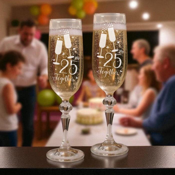 Personalised 25th Silver Anniversary Toast Champagne Flute Glasses - Gifts - Bumbletree - Bumbletree
