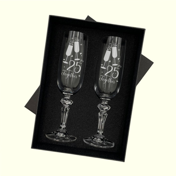 Personalised 25th Silver Anniversary Toast Champagne Flute Glasses - Gifts - Bumbletree - Bumbletree