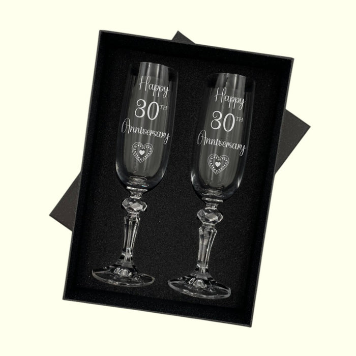 Personalised 30th Pearl Anniversary Champagne Flute Glasses - Gifts - Bumbletree - Bumbletree